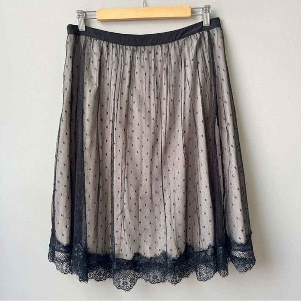 Ballet Midi Skirt Women's 12 Black Tan Mesh Lace Polka Dot Classic Pleated Soft - Picture 2 of 12